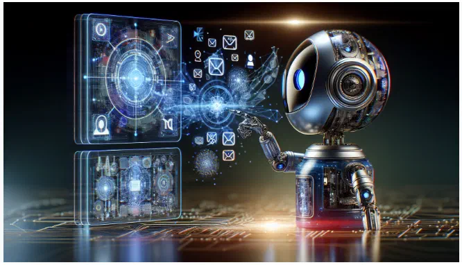 Picture of an AI Android performing SMS Marketing